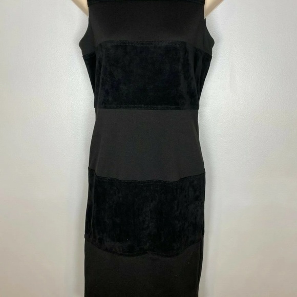 Calvin Klein Black Sleeveless Suede Stripes Sheath Dress Sz.10 originally $169 - Picture 2 of 8